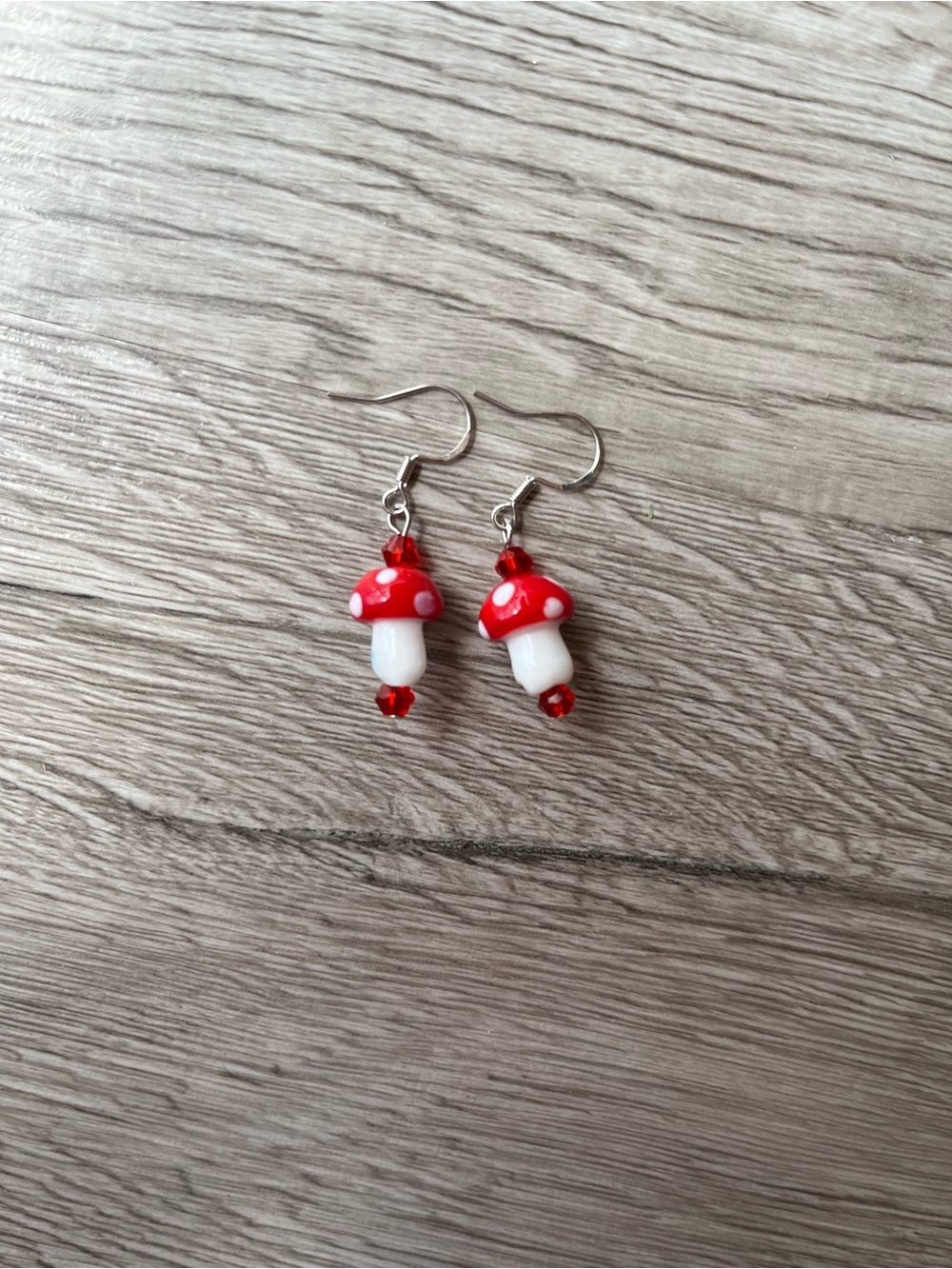 Red Glass Mushroom Beaded Earrings